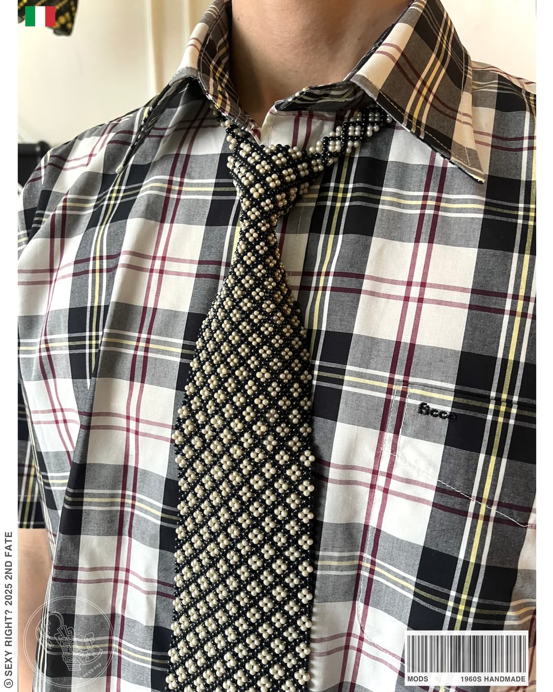 1960s Handmade Mods Pearl Beads Necktie 상품이미지1