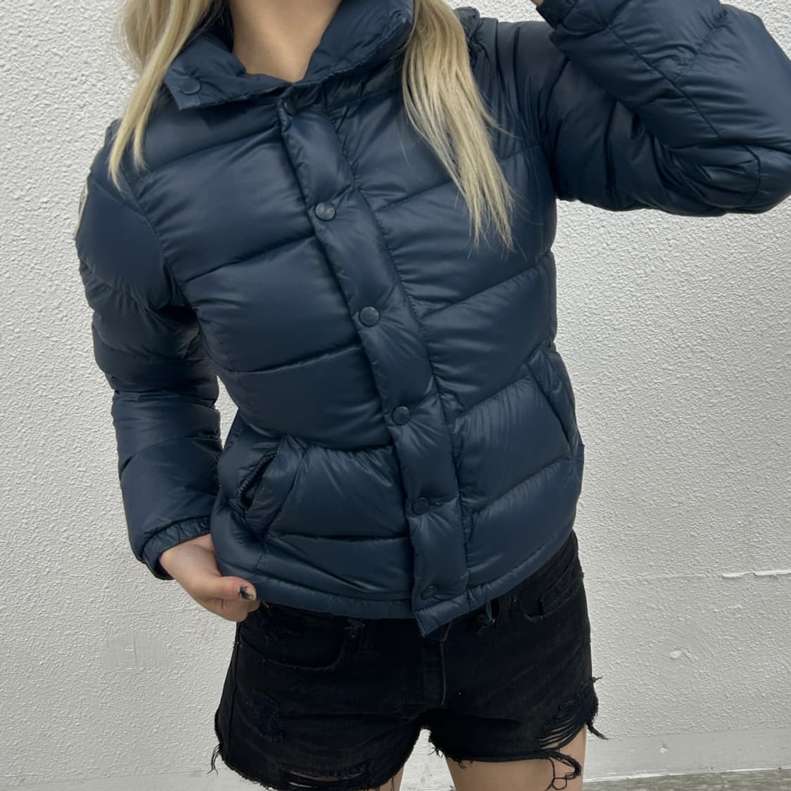 노스페이스 사이드패치 딥블루 버튼 패딩 XS 상품이미지1