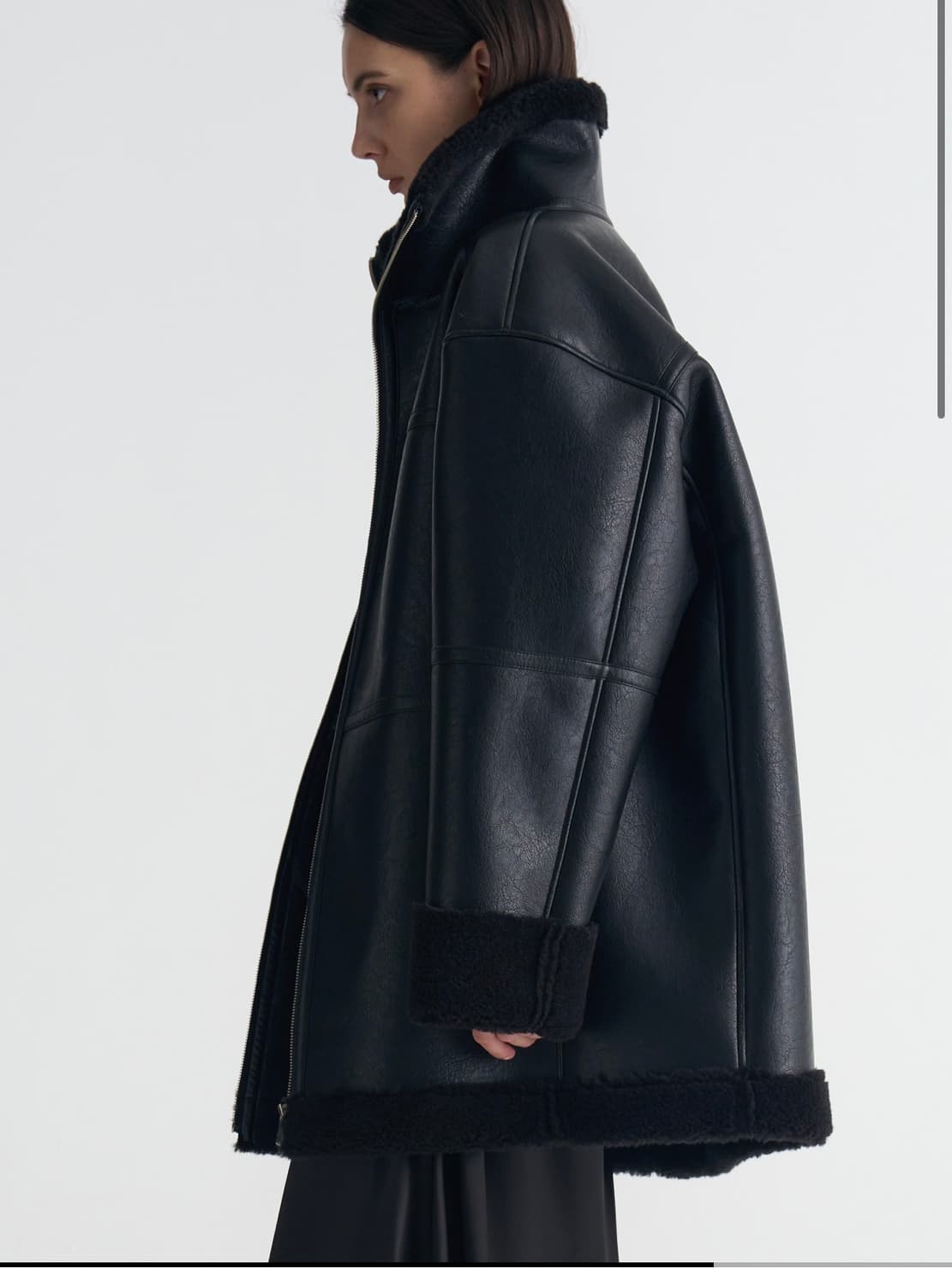 새상품) MAGJAY 매그제이 비건 레더 하프 무스탕 블랙 상품이미지5