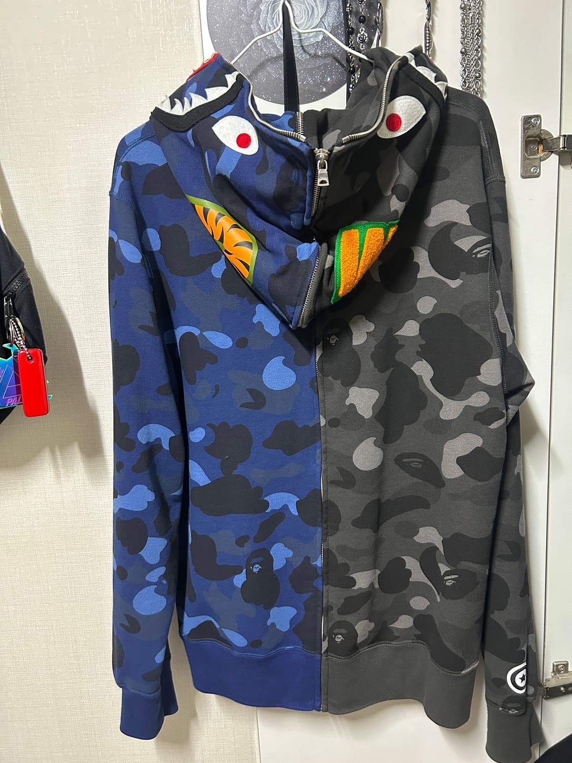 베이프 컬러 카모 세퍼레이트 샤크 풀 집 후드 블랙네이비 L 상품이미지7