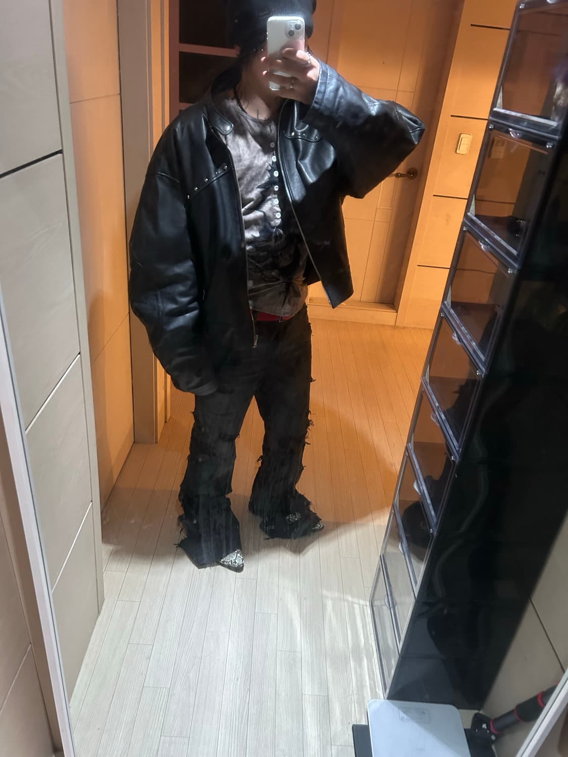 Cow Leather Stud Bomber Jacket 상품이미지8