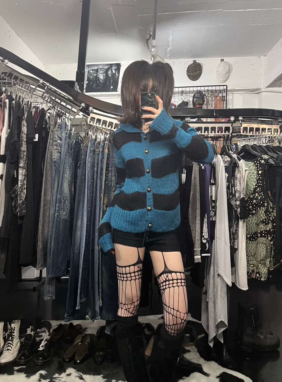 스트라이프 니트 후드 가디건 상품이미지1