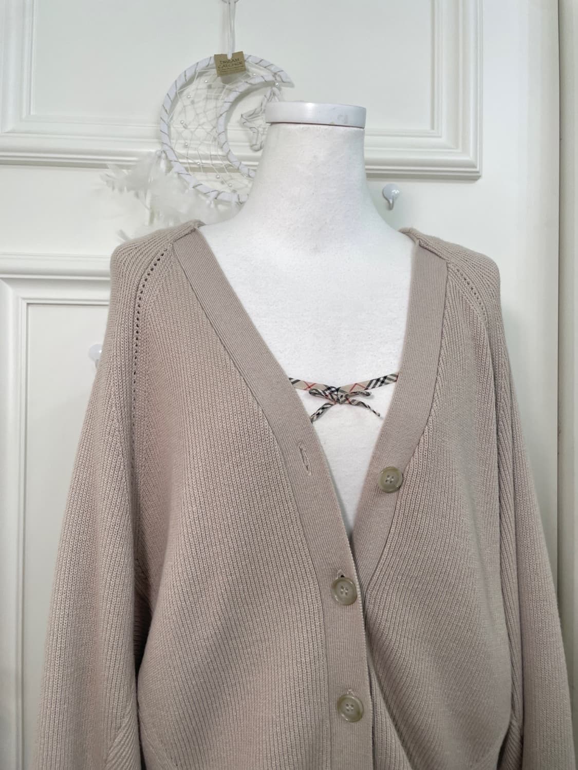 pink beige rib over basic cardigan 상품이미지6