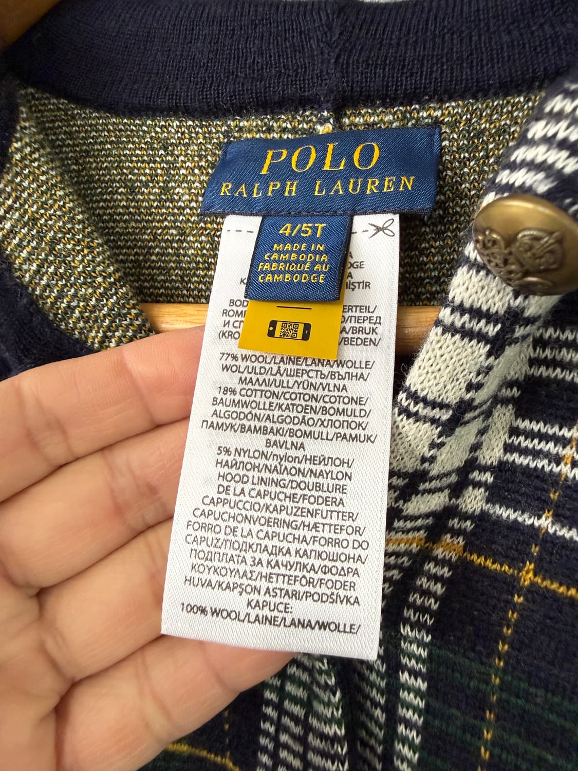 폴로 랄프로렌 키즈 체크 니트 케이프 5t (여자44) 거의새것 상품이미지3