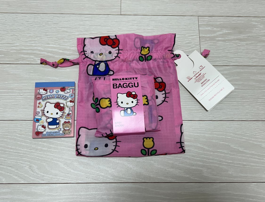 바쿠 헬로키티 플라워 장바구니 파우치 세트 상품이미지3