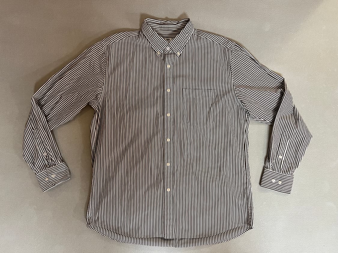 무료배송 1회 착용 - 유니클로 스트라이프 긴팔셔츠(브라운) XL 상품이미지1