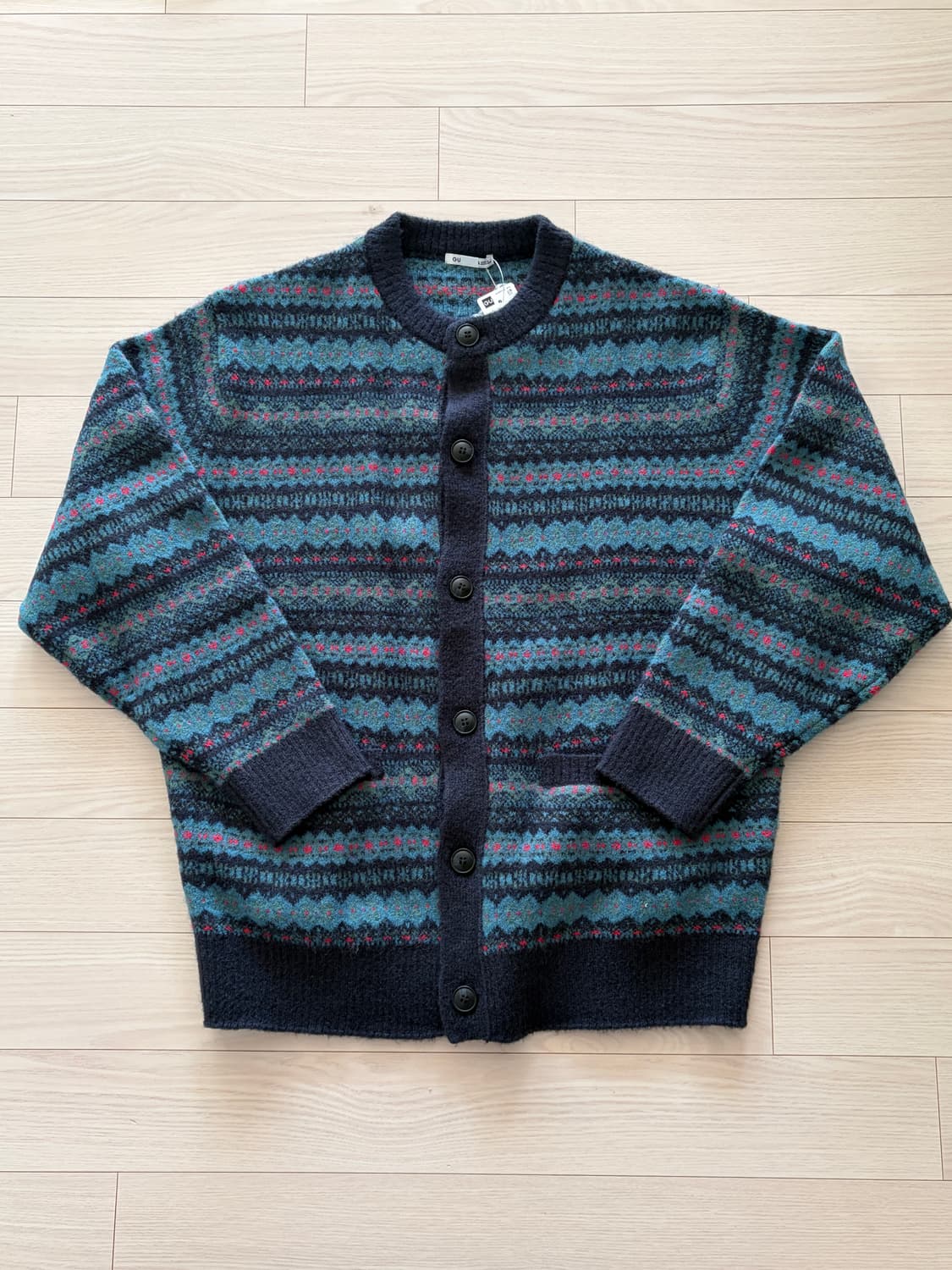 GU 퍼프니트 페어 아일 크루넥 가디건 L (103) 상품이미지1