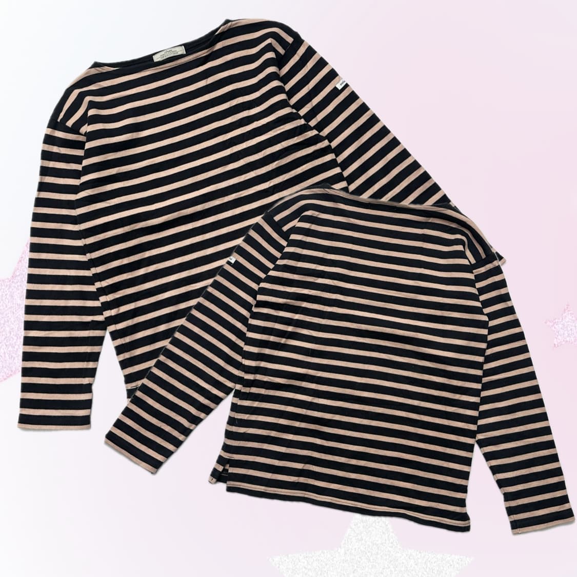 재팬 저널스탠다드 단가라 네이비&핑크 티셔츠 베이직 핀터깔  상품이미지1