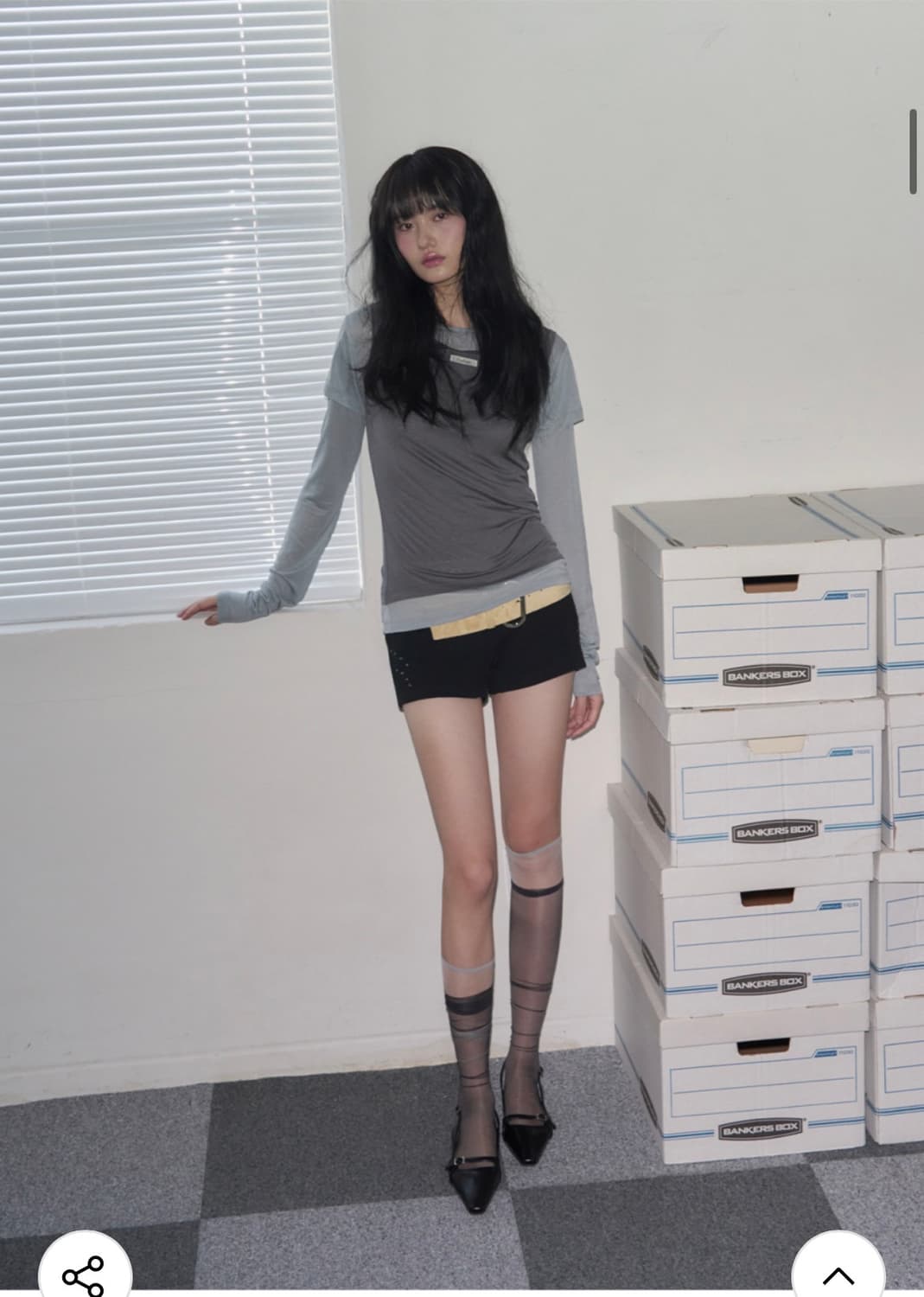 (F) 레더리 투톤 슬리브리스 레이어드 롱슬리브 [CHARCOAL] 상품이미지6