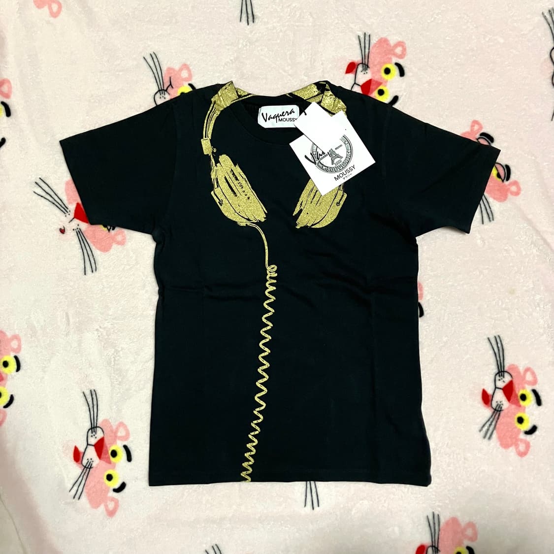 [S] 바퀘라 X Moussy 헤드폰 베이비 티셔츠 블랙 상품이미지1