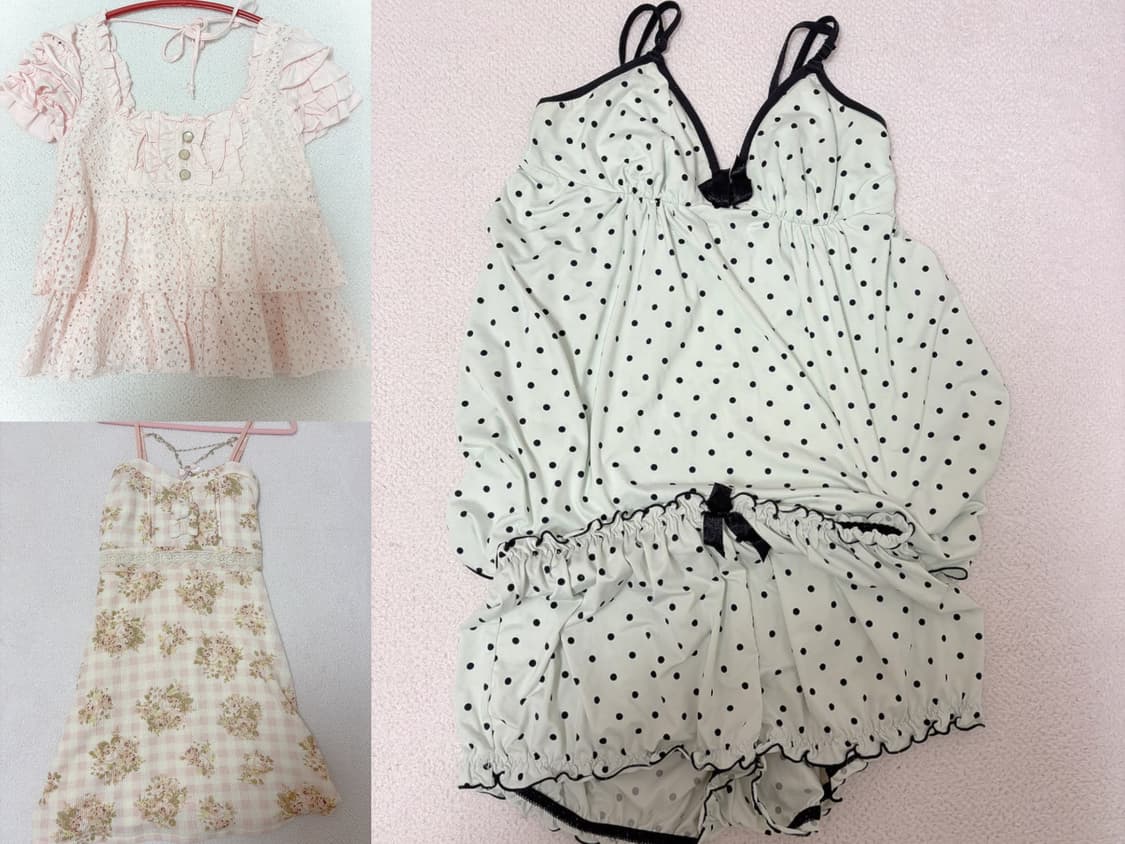 리즈리사 펀칭 핑크 체크 원피스 룸웨어 히메갸루 라떼갸루 상품이미지1