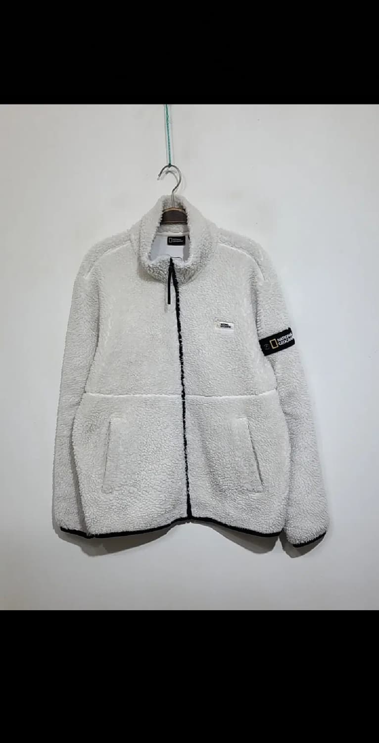 (L) 내셔널지오그래픽 후리스 점퍼 화이트 뽀글이 플리스 와펜자켓 상품이미지1