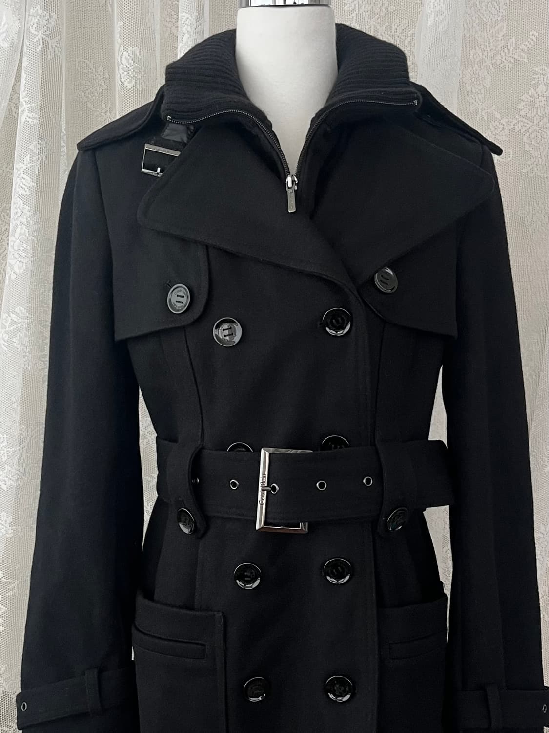 4) 캘빈클라인 울 하프 코트 블랙 상품이미지3