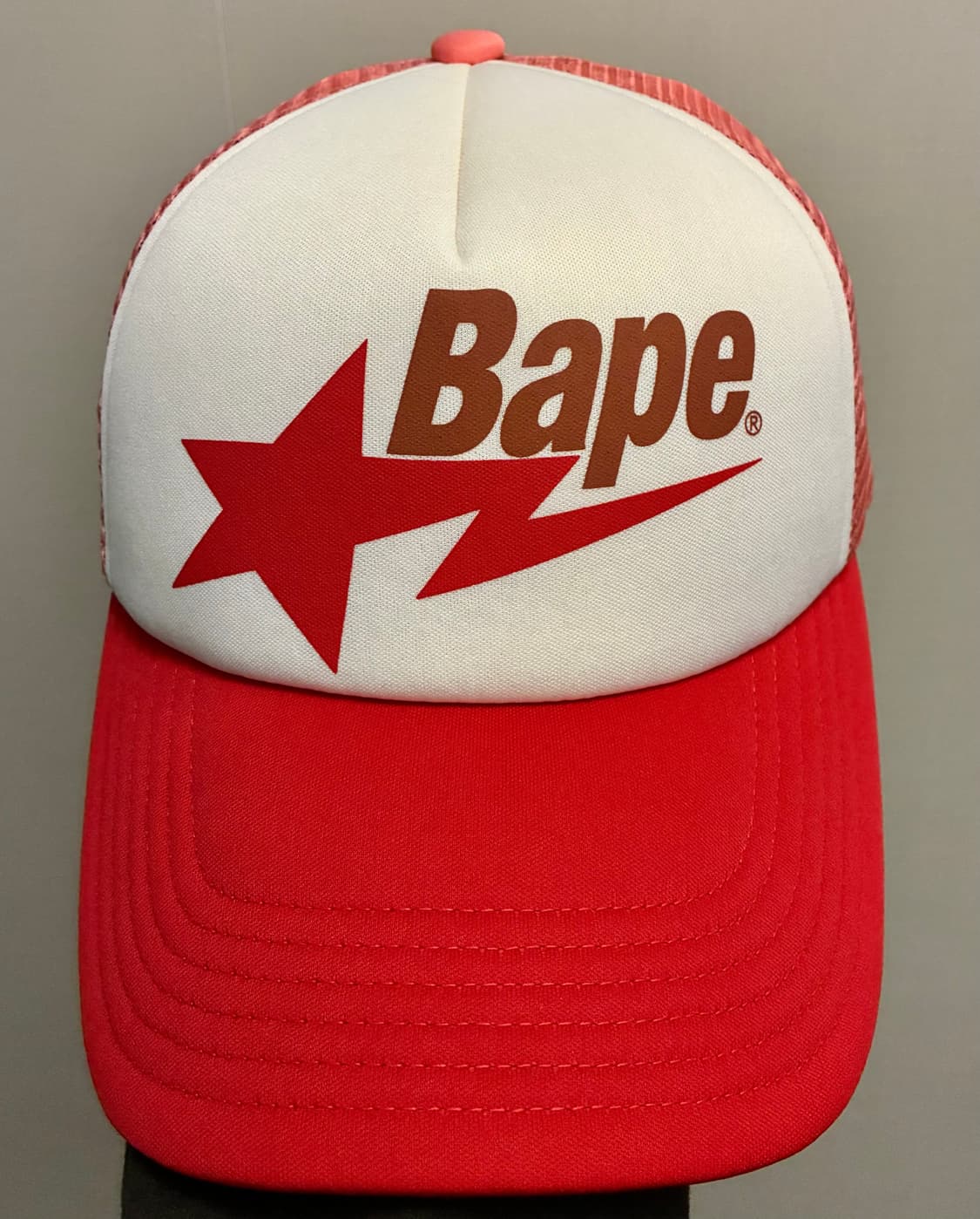 (F/새상품)BAPE 베이프 스타 메쉬캡 모자 볼캡 레드 상품이미지4