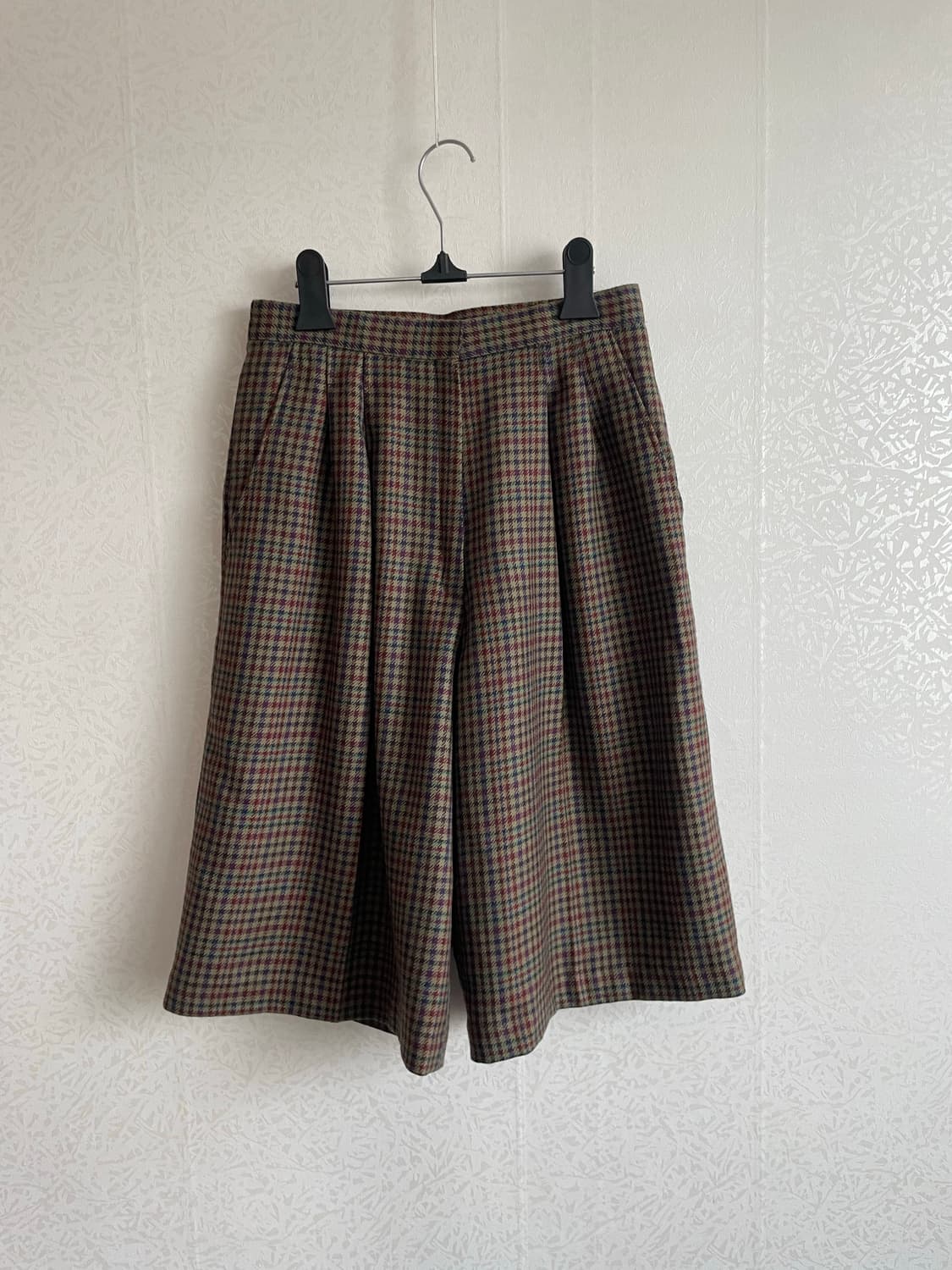 일본 빈티지 핀턱 와이드 체그 울 숏펜츠  상품이미지1