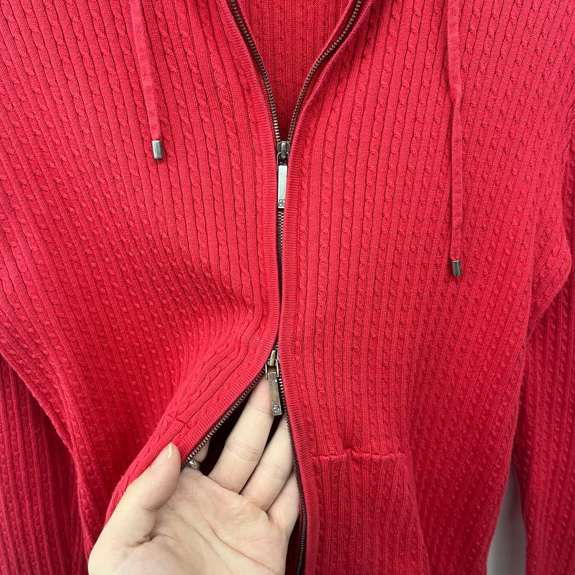 폴로 랄프로렌 레드 니트 후드집업 여 L 상품이미지4