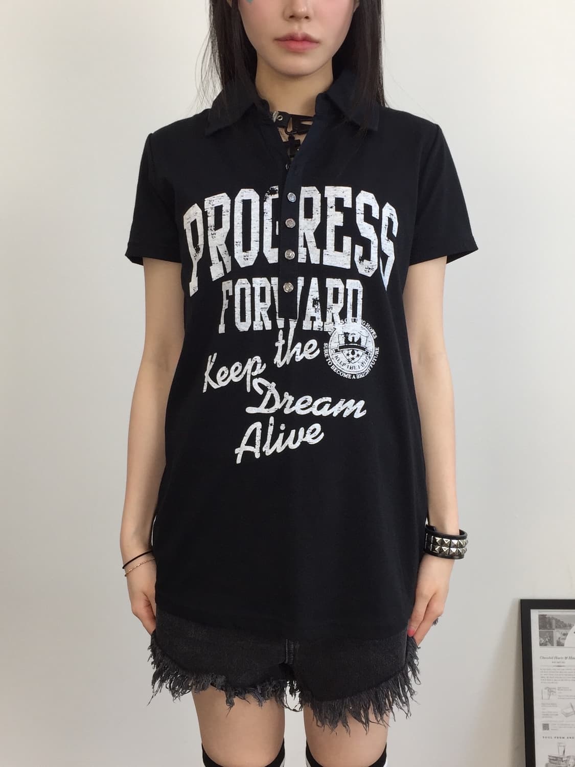 Jpn Y2k Musk-Style Graphic Collar Tee 상품이미지3