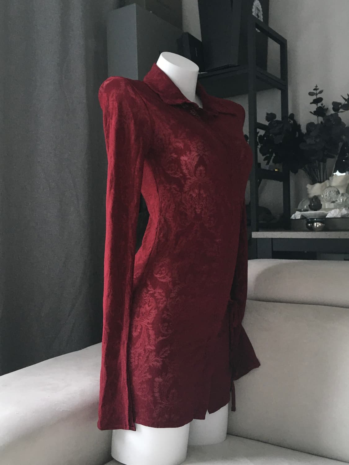 ༒ MESH CORSET SHIRTS #WINE 상품이미지2