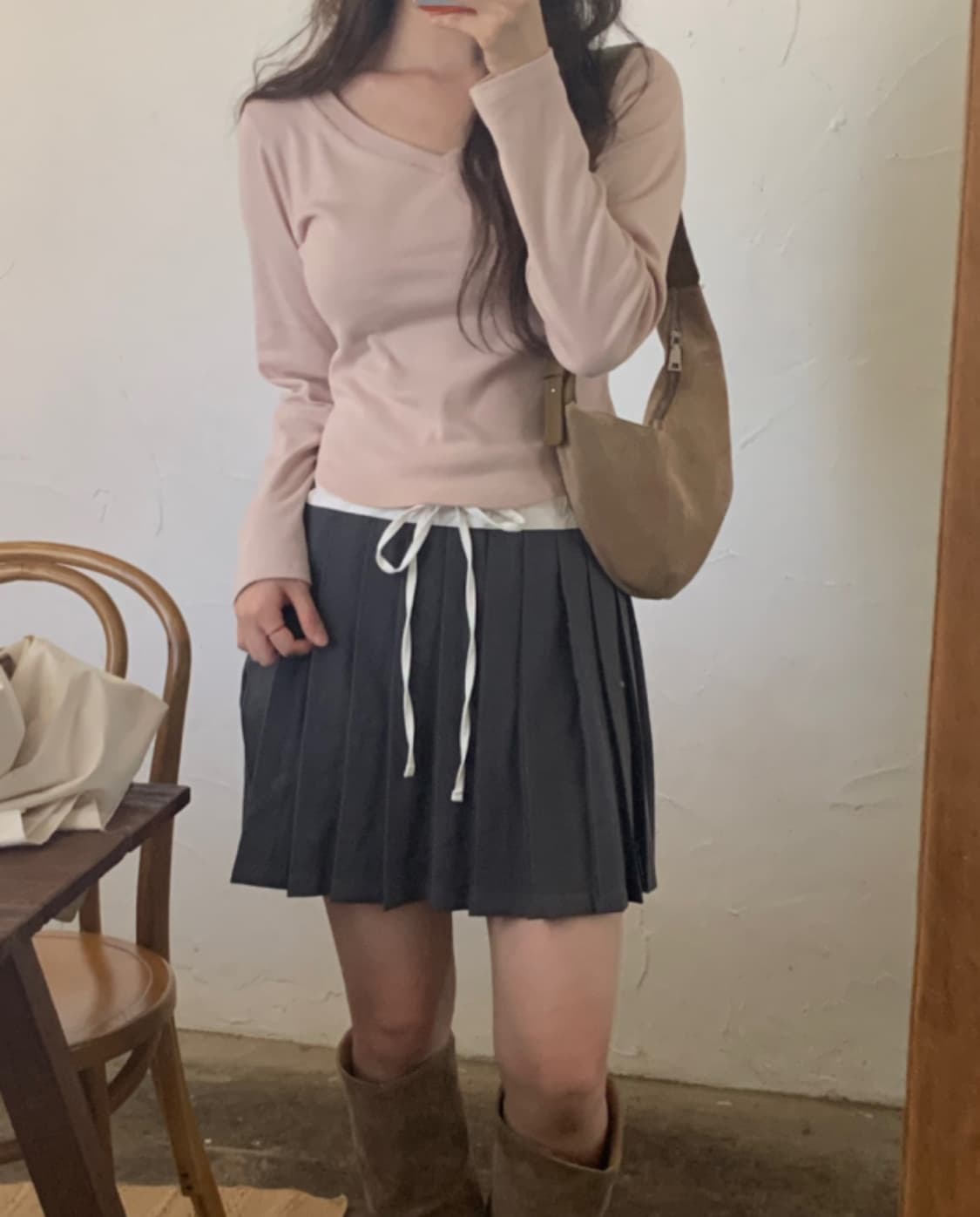 오이니 심플 글램탑 티셔츠 핑크 상품이미지3