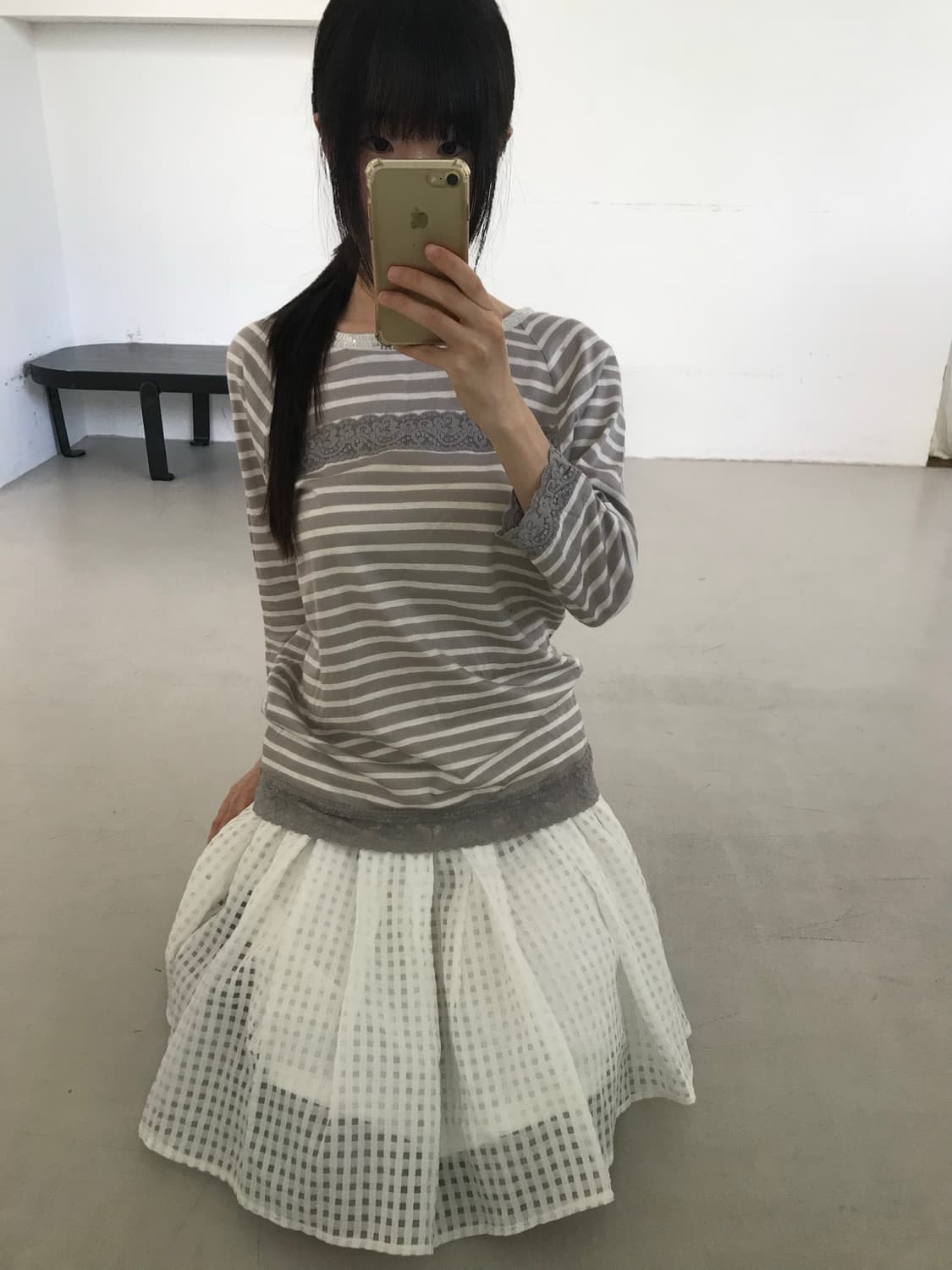 vintage stripe pattern lace top 상품이미지2