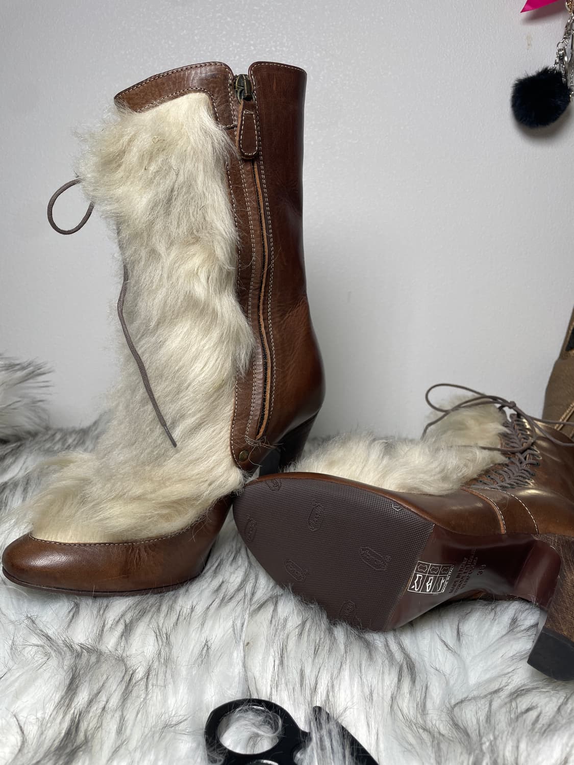 Diesel 가죽 퍼 트리밍 부츠힐 상품이미지5