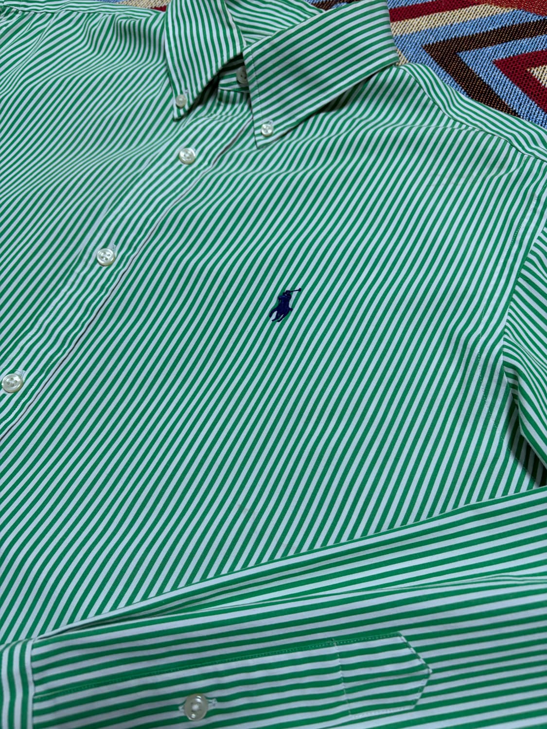 L) 폴로 랄프로렌 스트라이프 셔츠 그린 큐알탭 상품이미지4