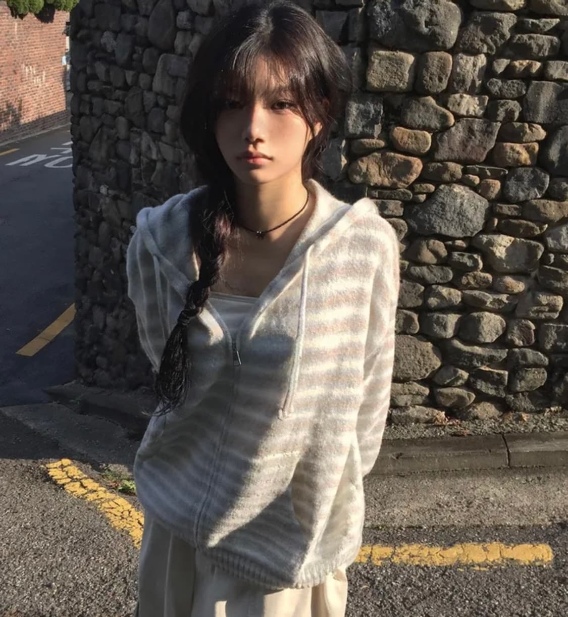 솜사탕 블루 니트 후드집업 상품이미지3