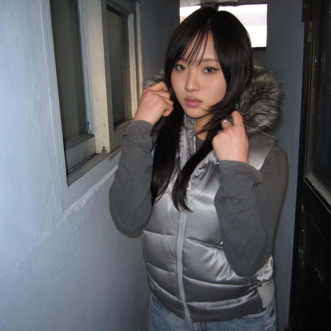 2000s 빈티지 노스페이스 실버 퍼 크롭 패딩 베스트 상품이미지1