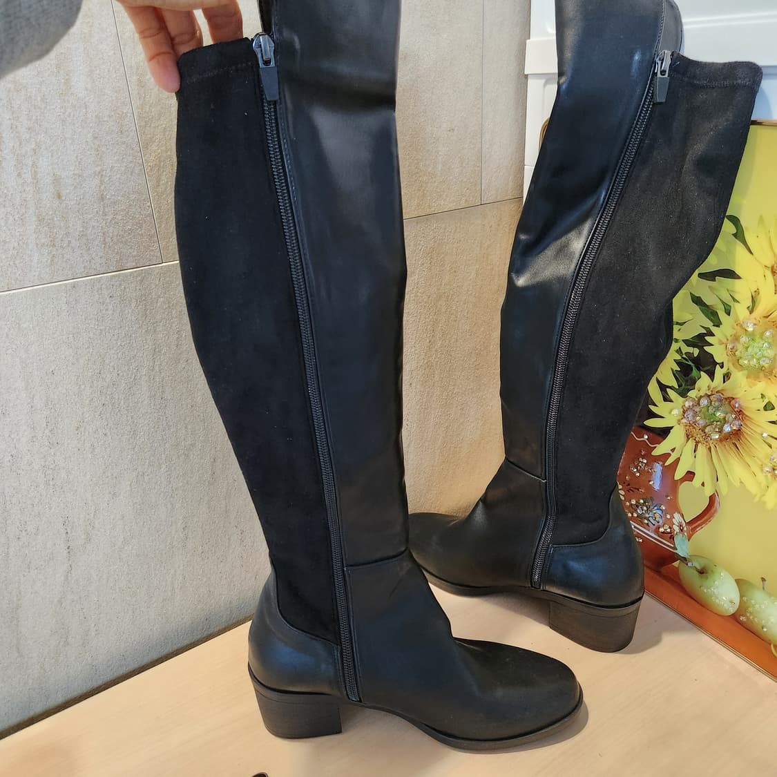 블랙 가죽+스웨이드 롱부츠✨ 니하이 라인 완벽
235 상품이미지6