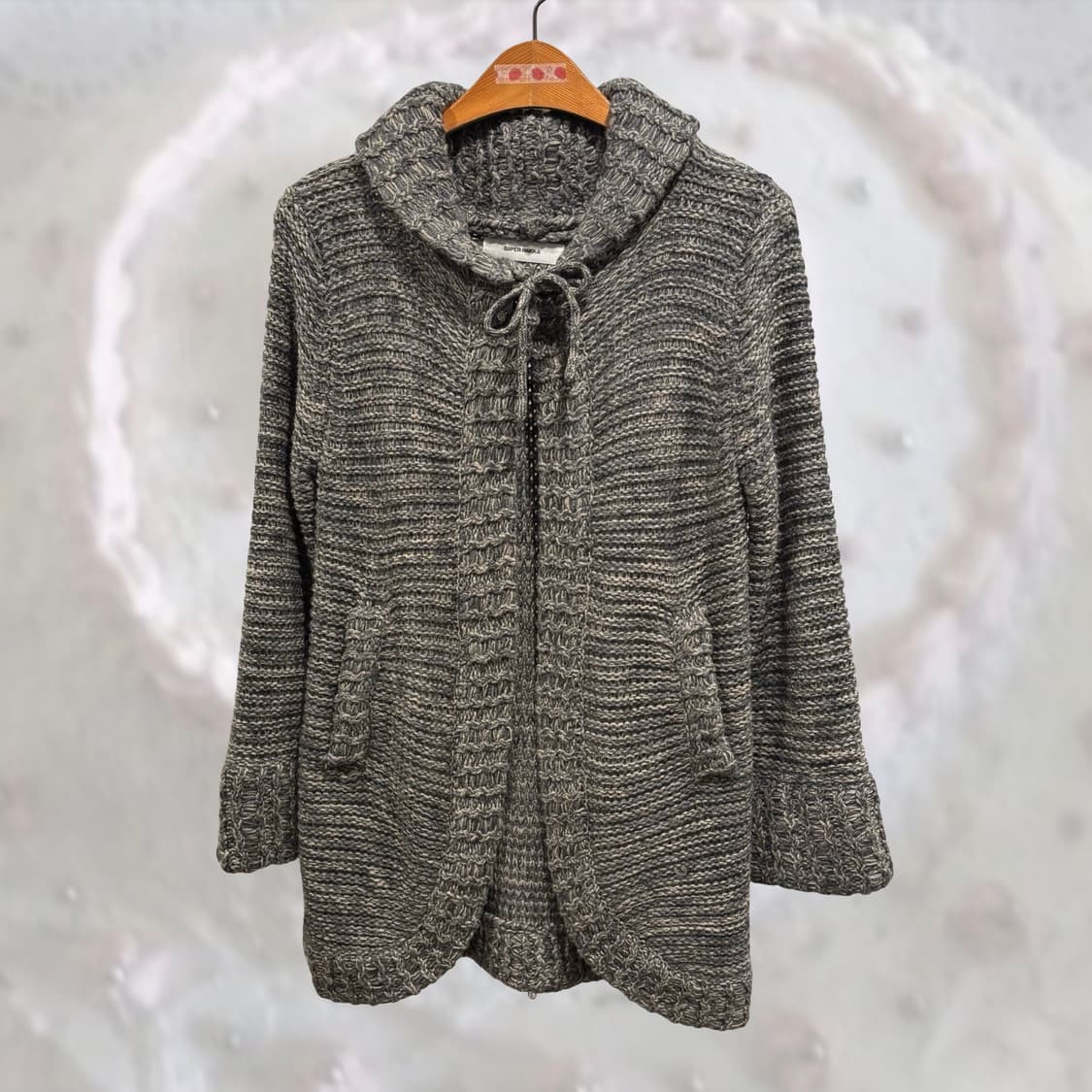 SUPER HAKKA 에스닉 히피 원버튼 그레이 니트 가디건 일본 빈티지 상품이미지1