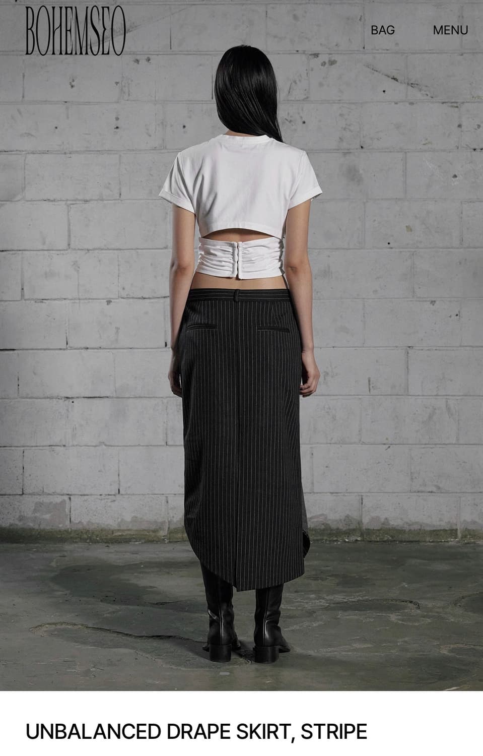 보헤미안서울) Unbalance Drape Skirt Stripe M 상품이미지2