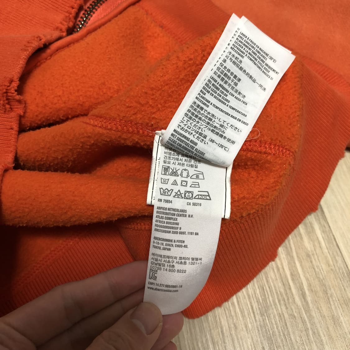 (머슬핏 M) 아베크롬비 Abercrombie 워시드 오렌지 후드 집업 상품이미지5