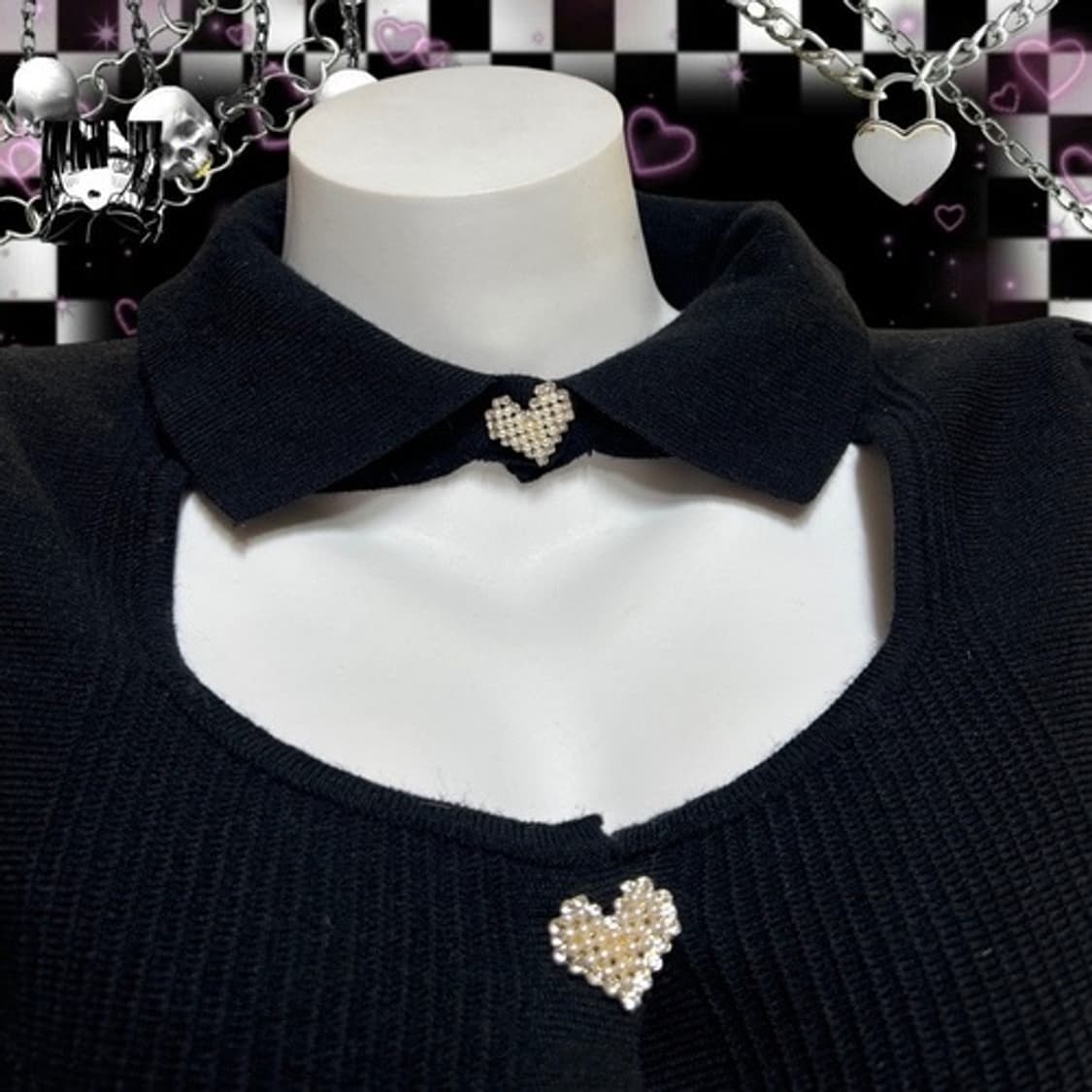 Heart button choker neck knit top 상품이미지6
