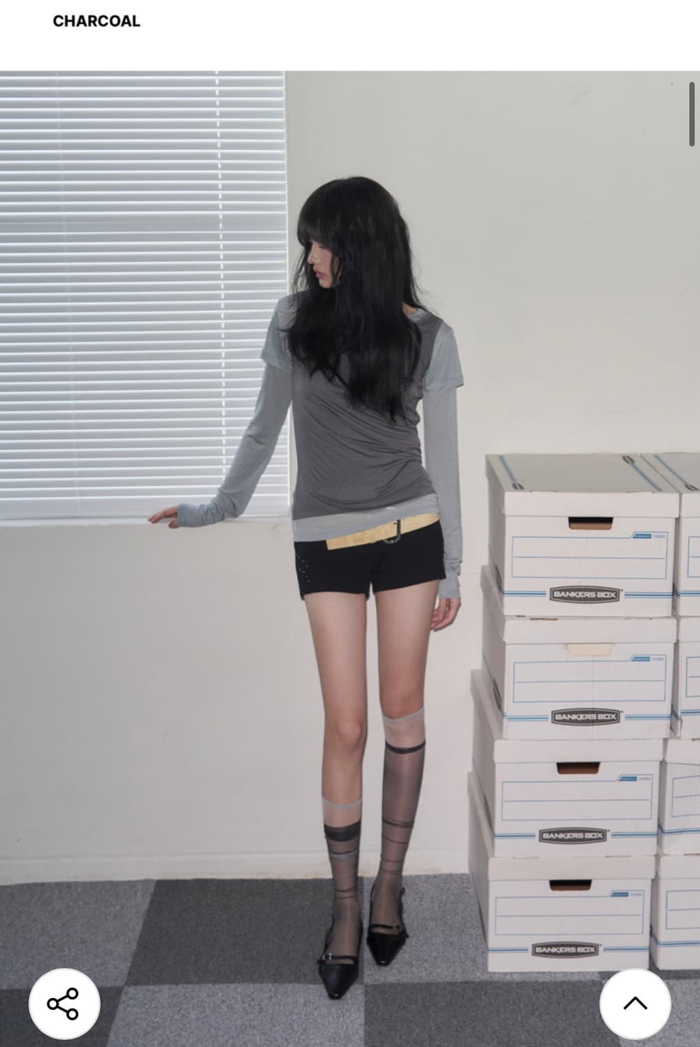 (F) 레더리 투톤 슬리브리스 레이어드 롱슬리브 [CHARCOAL] 상품이미지5