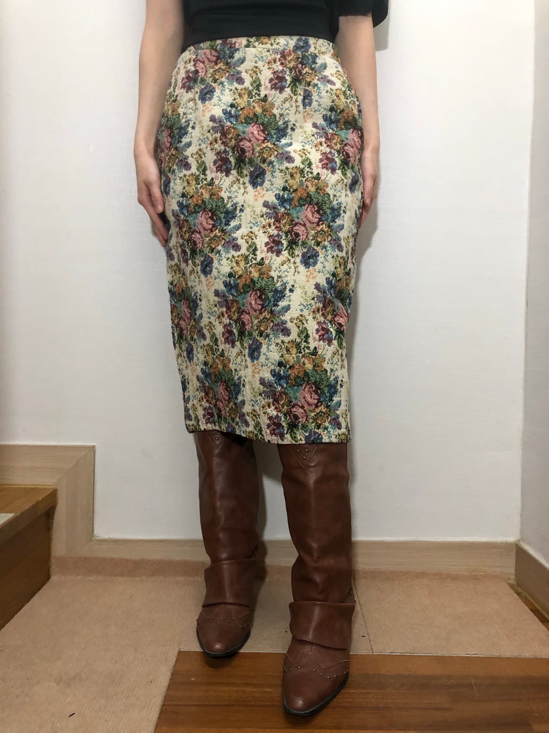 빈티지 베이지 자카드 스커트 상품이미지7