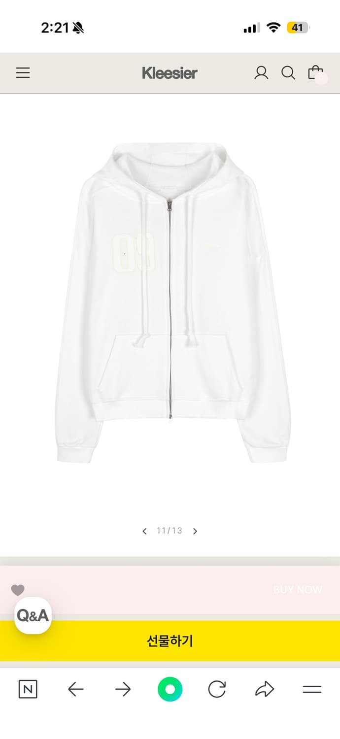 클리시어 09넘버링 후드집업 화이트 09 Numbering hooded 상품이미지4