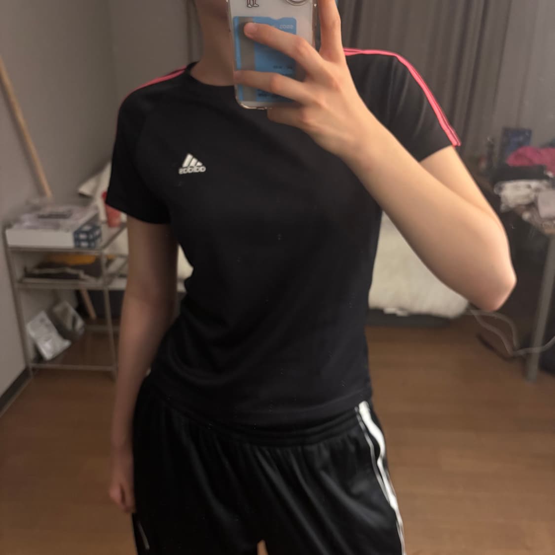 아디다스 블랙 핑크 딸기우유 기능성 반팔티 모리걸 갸루 y2k 상품이미지2