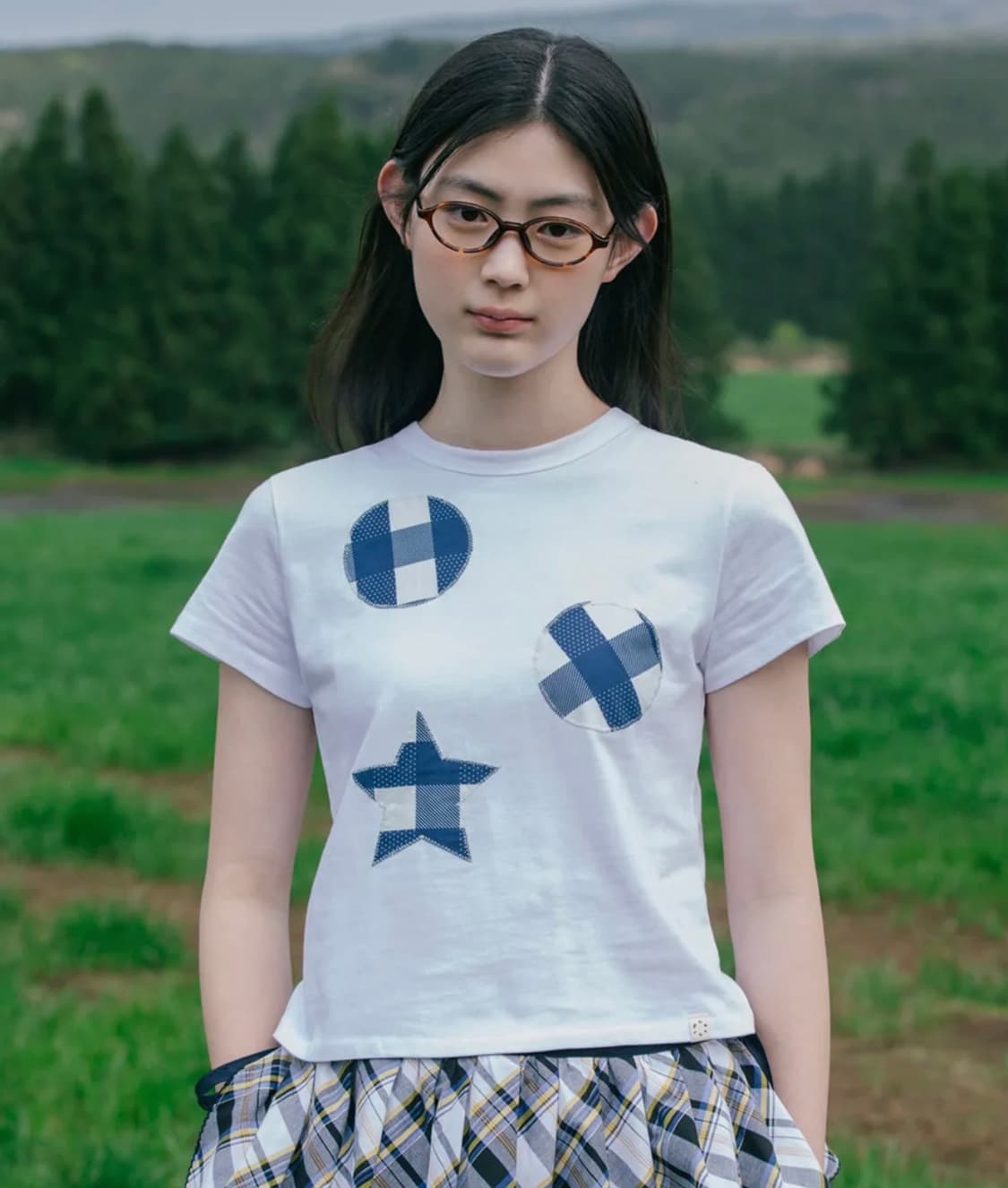 check patchy t-shirts, white 상품이미지4