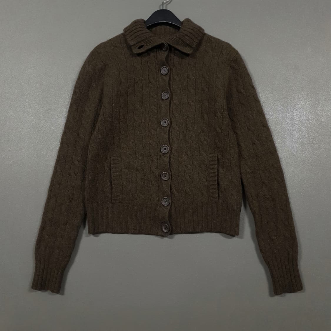 여성 S) 폴로 랄프로렌 울 캐시미어 케이블 니트 꽈배기 가디건 브라운 상품이미지2