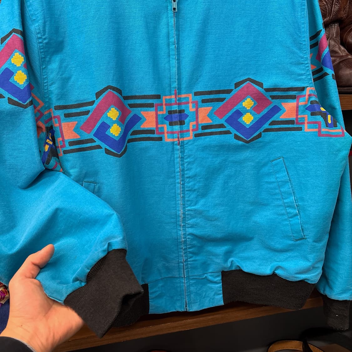 80s 랭글러 아즈텍 모티브 패턴 웨스턴 요크컷 바시티자켓 N326 상품이미지4