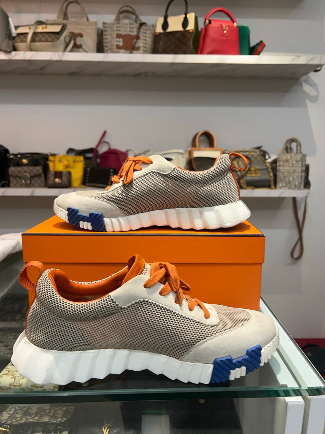 (41) 에르메스 바운싱 메쉬 스웨이드 베이지 오렌지 스니커즈 상품이미지3