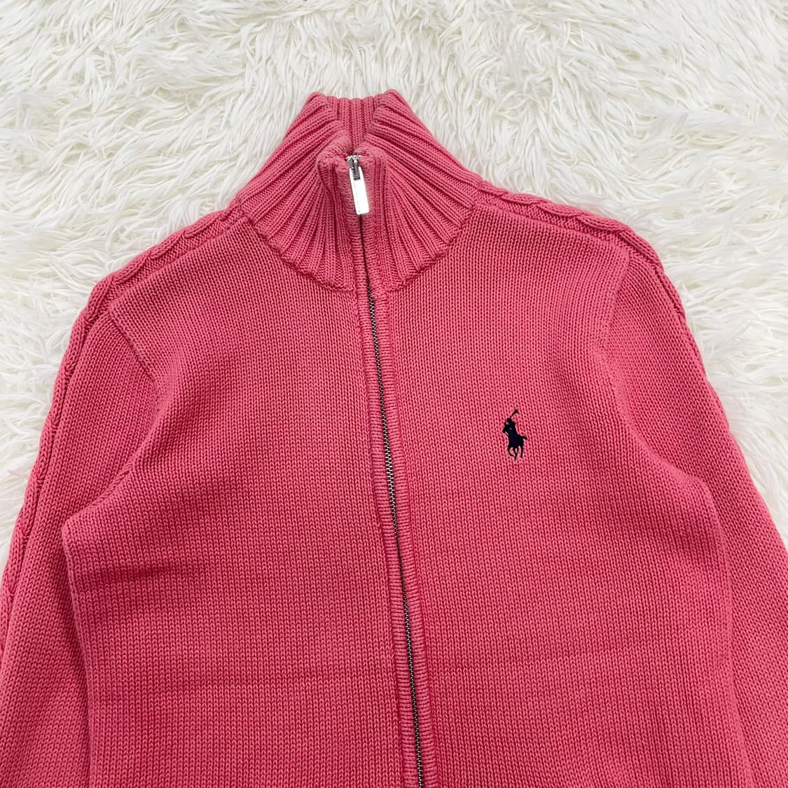 폴로 랄프로렌 포니 로고 코튼 니트 집업 코랄 상품이미지3