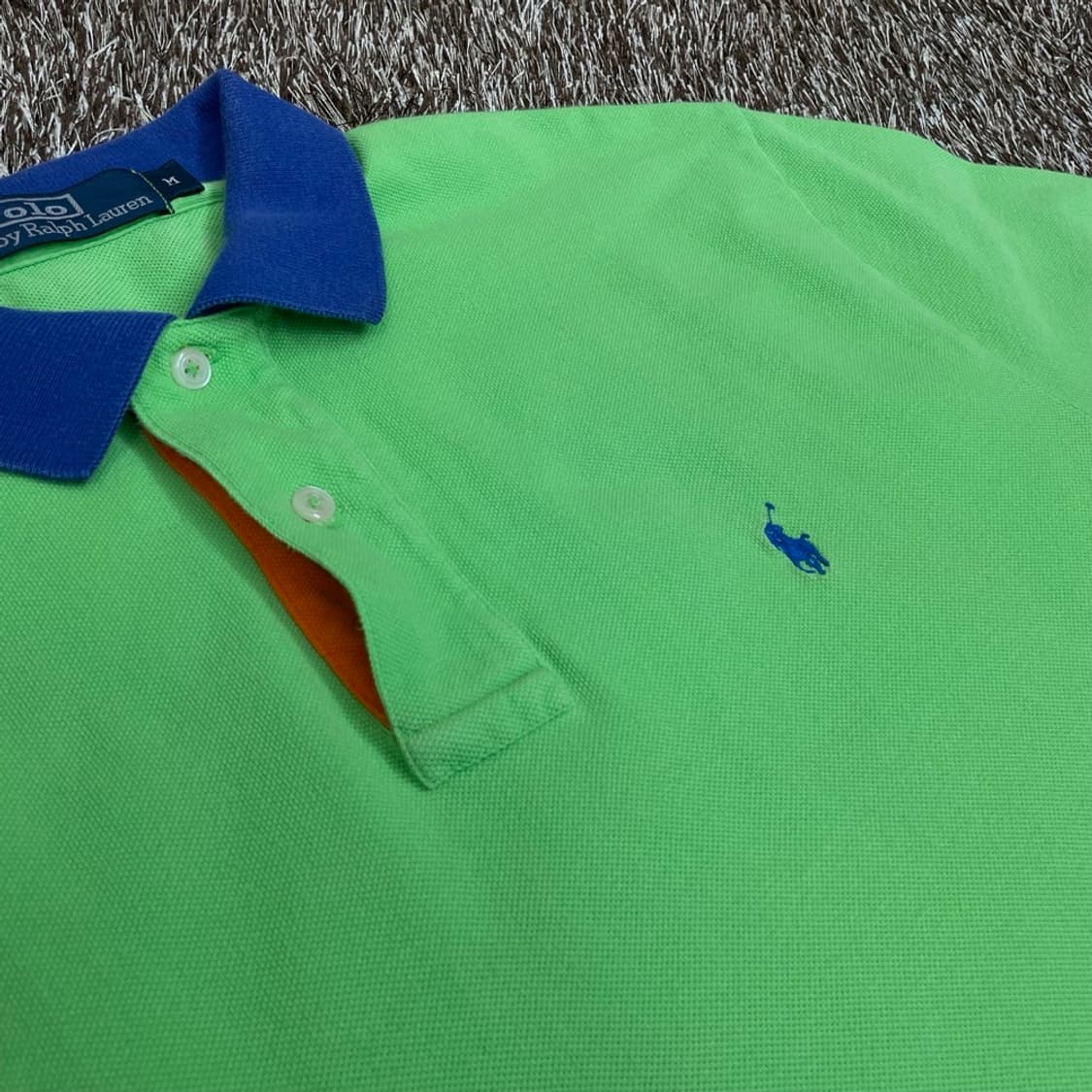 폴로 랄프로렌 라임그린 블루카라 클래식핏 반팔 카라티 M 상품이미지4