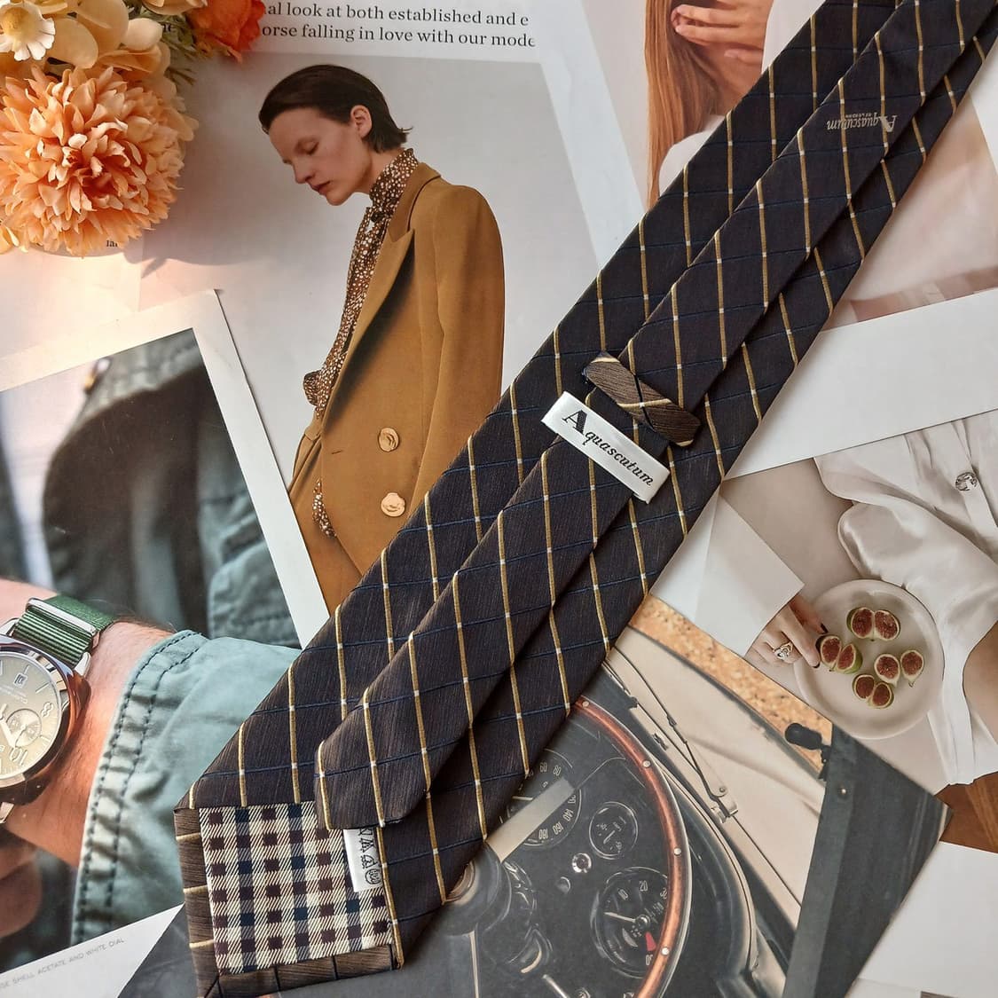 아쿠아스큐텀 실크 브라운 체크 넥타이 9.7cm A+등급 A19412
 상품이미지6