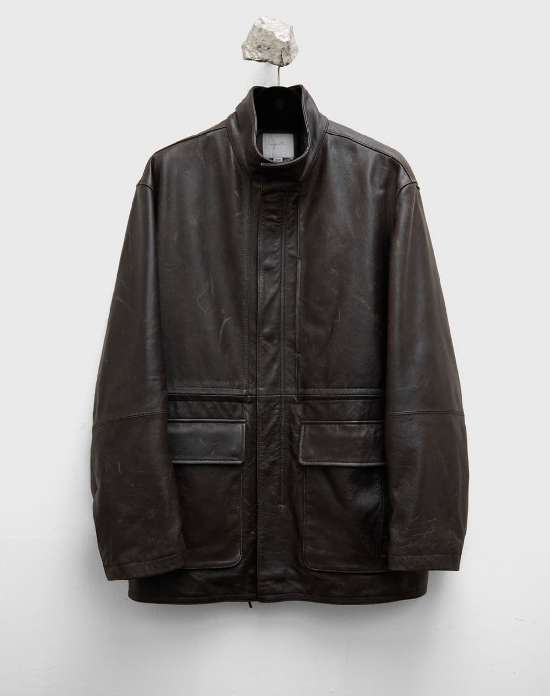 (M) 유스 하이넥 레더 하프 코트 상품이미지1