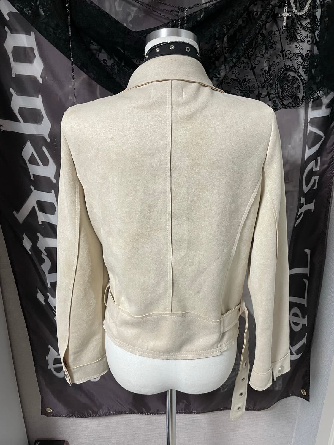 00s 핀터레스트맛 아이보리 비대칭 사선지퍼 벨티드라이더자켓 오네갸루 상품이미지3