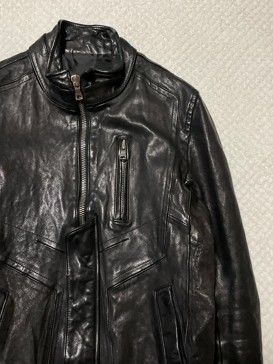 광희시장 웨스턴 무드 램스킨 양가죽 절개 레더 자켓 상품이미지3