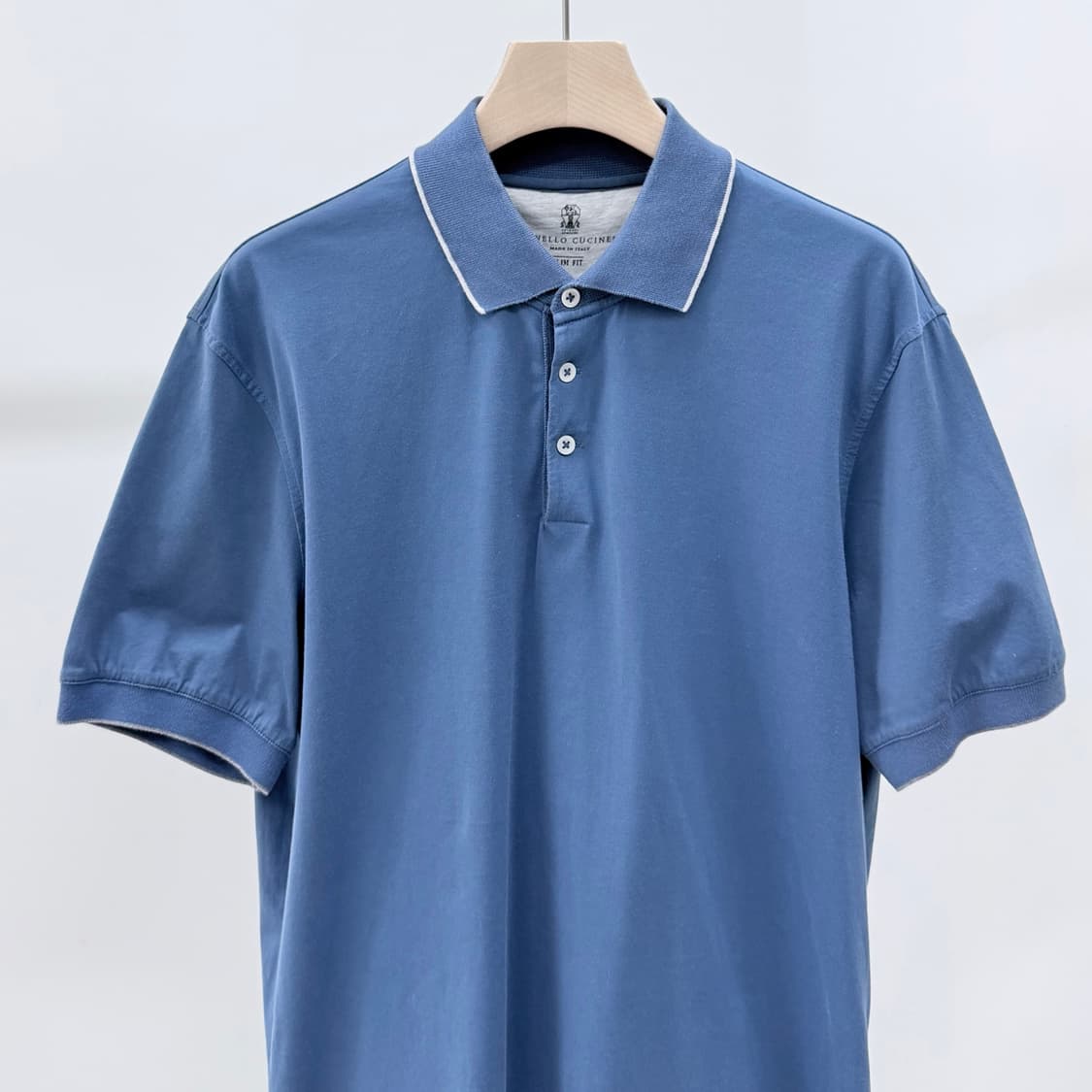 [S+급/XL] 브루넬로 쿠치넬리 코튼 반팔 카라티 블루 상품이미지2