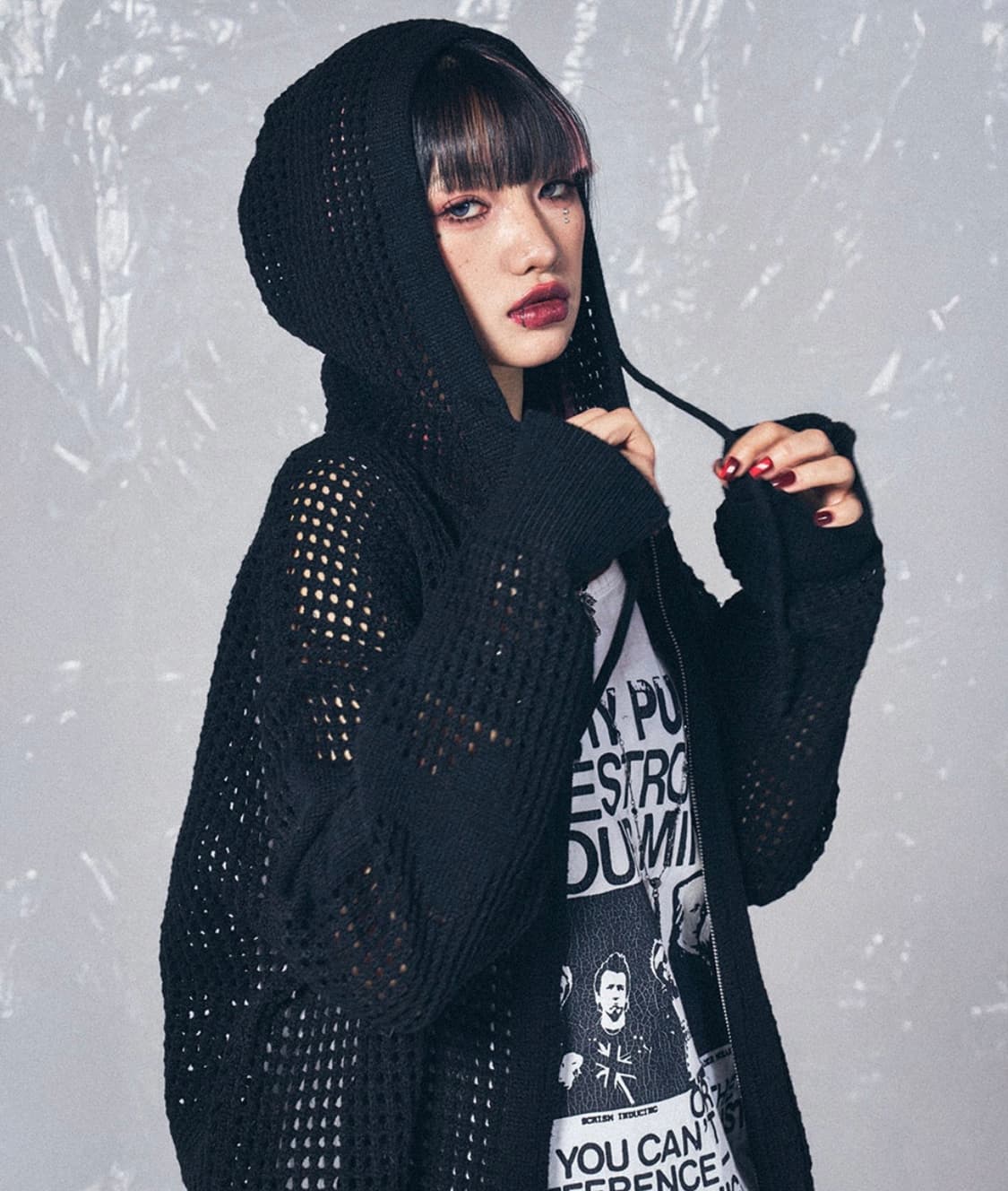 스키즘 인듀싱 Cross Mesh Zip Hoodie Black 유니섹스 상품이미지4