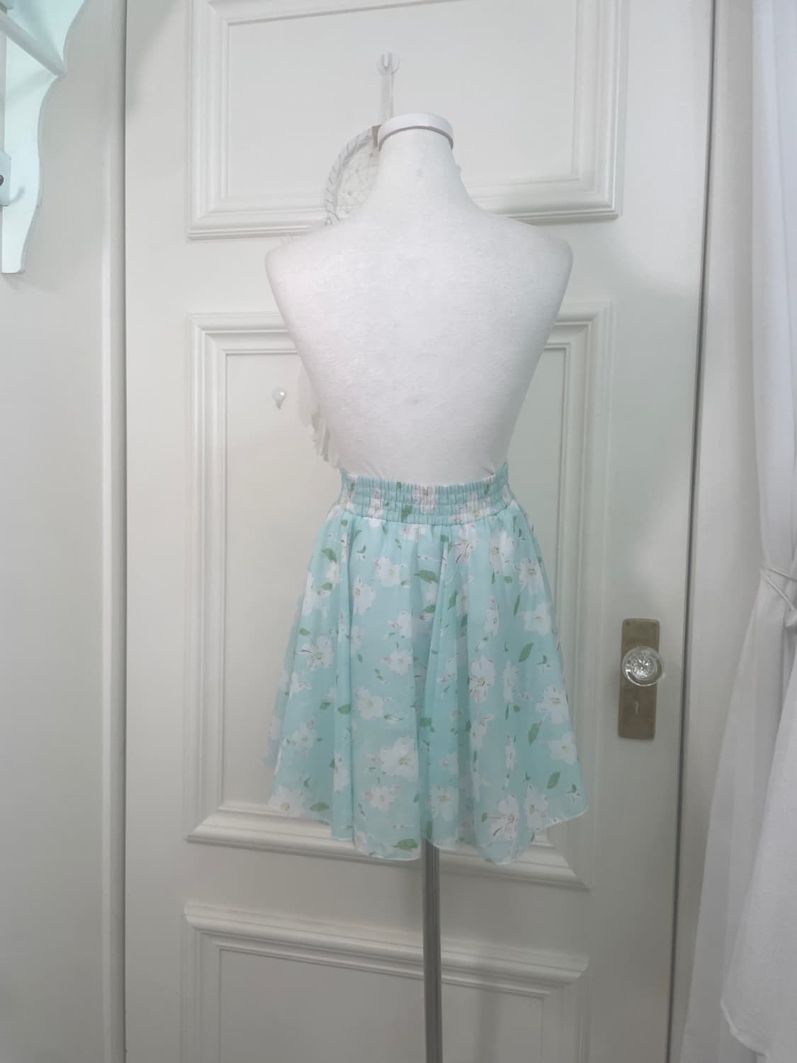mint white flower banding midi skirt 상품이미지3